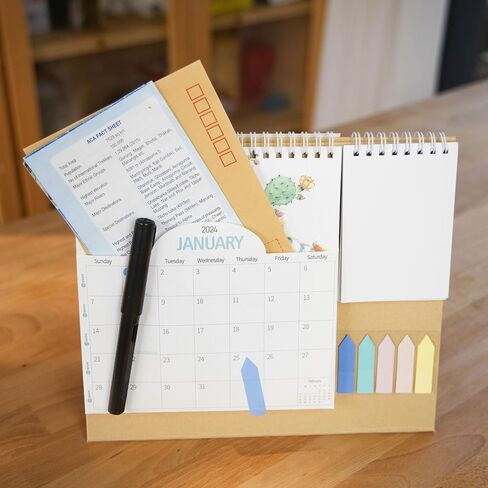 تقويم مكتب Asspring 2024 - تقويم مكتبي متعدد الوظائف قابل للطي 2024 مع جيب لكل شهر وتقويم مع لوحة مذكرة وتقويم مع ملاحظات لاصقة يناير 2024 - ديسمبر 2024، 9.8 بوصة × 8.6 بوصة، in Kuwait