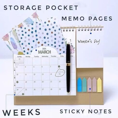 تقويم مكتب Asspring 2024 - تقويم مكتبي متعدد الوظائف قابل للطي 2024 مع جيب لكل شهر وتقويم مع لوحة مذكرة وتقويم مع ملاحظات لاصقة يناير 2024 - ديسمبر 2024، 9.8 بوصة × 8.6 بوصة، in Kuwait