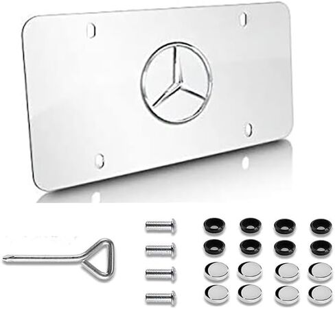 3D Chrome Stainless Steel Front License Plate for Mercedes Benz- Perfect for American Standard Size, Includes Matching Screw Caps(Sliver) in Saudi Arabia