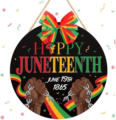 سعيد Juneteenth يوم علامة 12 × 12 بوصة 1865 موضوع الخشب علامة Juneteenth خشبية معلقة باب علامة الأفريقية الأمريكية الباب شماعات لحزب التاريخ الأسود 19 يونيو يوم الحرية باب جدار ديكور in Kuwait