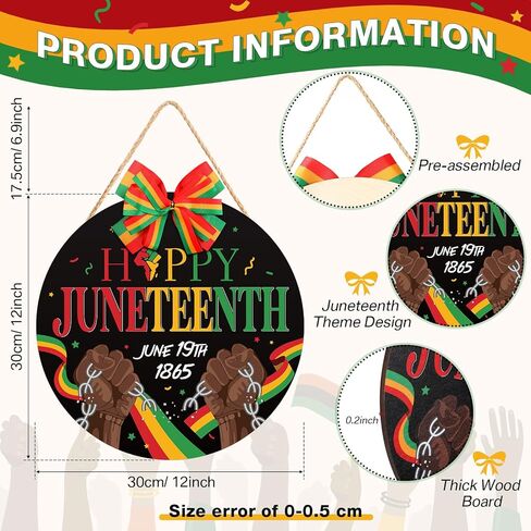 سعيد Juneteenth يوم علامة 12 × 12 بوصة 1865 موضوع الخشب علامة Juneteenth خشبية معلقة باب علامة الأفريقية الأمريكية الباب شماعات لحزب التاريخ الأسود 19 يونيو يوم الحرية باب جدار ديكور in Kuwait