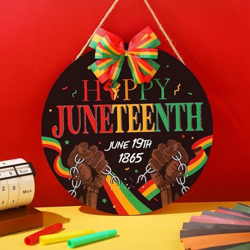 سعيد Juneteenth يوم علامة 12 × 12 بوصة 1865 موضوع الخشب علامة Juneteenth خشبية معلقة باب علامة الأفريقية الأمريكية الباب شماعات لحزب التاريخ الأسود 19 يونيو يوم الحرية باب جدار ديكور in Kuwait