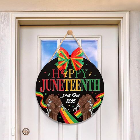 سعيد Juneteenth يوم علامة 12 × 12 بوصة 1865 موضوع الخشب علامة Juneteenth خشبية معلقة باب علامة الأفريقية الأمريكية الباب شماعات لحزب التاريخ الأسود 19 يونيو يوم الحرية باب جدار ديكور in Kuwait