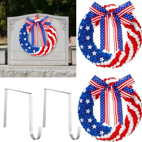 Crowye 4 Pcs 17.72 Inch Independence Day Headstone Wreath Set Includes 2 Pcs 17.72" July 4th Wreath Patriotic Cemetery Wreath 2 Pcs 8" Easel Stand Tombstone Wreath Holder Memorial Day Grave Wreath in Saudi Arabia
