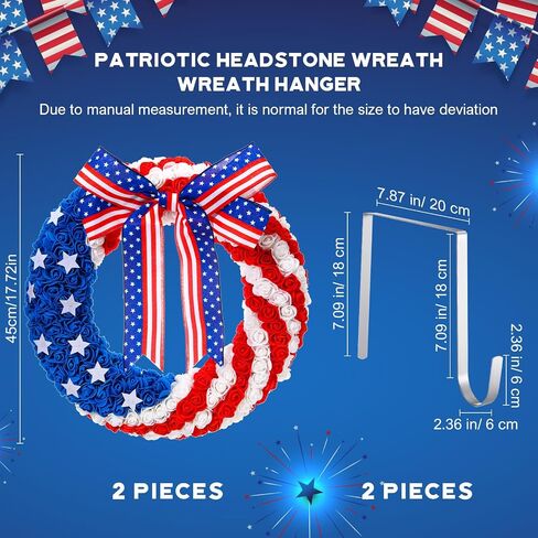 Crowye 4 Pcs 17.72 Inch Independence Day Headstone Wreath Set Includes 2 Pcs 17.72" July 4th Wreath Patriotic Cemetery Wreath 2 Pcs 8" Easel Stand Tombstone Wreath Holder Memorial Day Grave Wreath in Saudi Arabia