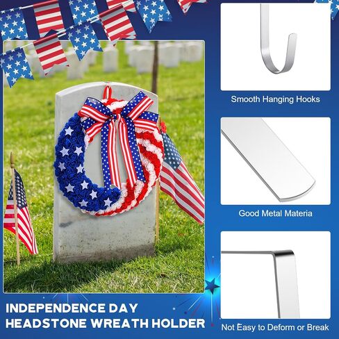 Crowye 4 Pcs 17.72 Inch Independence Day Headstone Wreath Set Includes 2 Pcs 17.72" July 4th Wreath Patriotic Cemetery Wreath 2 Pcs 8" Easel Stand Tombstone Wreath Holder Memorial Day Grave Wreath in Saudi Arabia