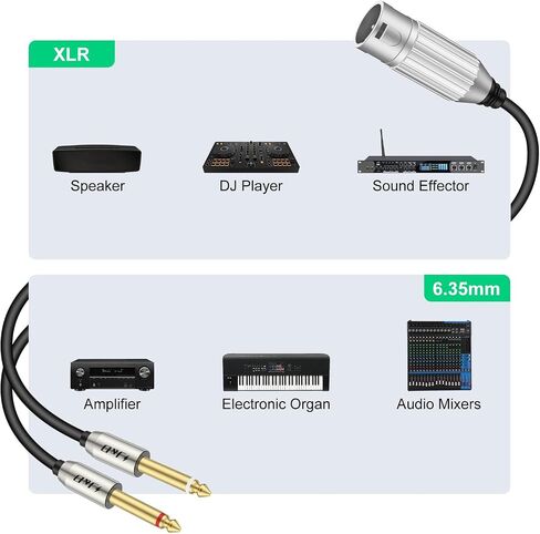 J&D Dual 1/4" to XLR, XLR Male to Dual 6.35mm TS Mono Plug Microphone Cables, Gold-Plated Connector Stereo Microphone Audio Converter Cables and XLR Y Splitter Cable, 3.3 ft in Saudi Arabia