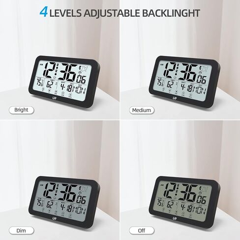 ساعة ذرية، درجة الحرارة والرطوبة الداخلية، إضاءة خلفية، تعمل بالبطارية، شاحن USB، 2 منبه، ساعة مكتب لغرفة النوم، غرفة المعيشة، المكتب in Kuwait