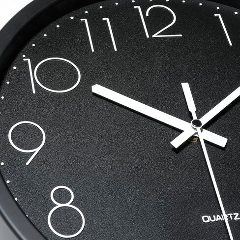 Plumeet Modern Wall Clock - 12" Non-Ticking Silent Quartz Large Decorative Clocks - Big 3D Number Good for Living Room Home Office Battery Operated (Black) in Kuwait