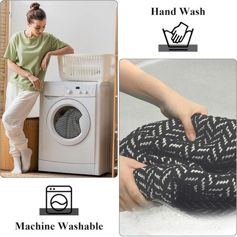 سجادة حمام Lanffia Boho باللون الأسود مع شرابات - سجادة مدخل مطبخ صغيرة مقاس 2x3 لمزرعة - قطن منسوج يدويًا قابل للتنفس على الوجهين، ممتص، ويمكن غسله في الغسالة لديكور المنزل في باب الردهة in Kuwait