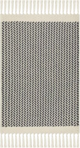 سجادة حمام Lanffia Boho باللون الأسود مع شرابات - سجادة مدخل مطبخ صغيرة مقاس 2x3 لمزرعة - قطن منسوج يدويًا قابل للتنفس على الوجهين، ممتص، ويمكن غسله في الغسالة لديكور المنزل في باب الردهة in Kuwait