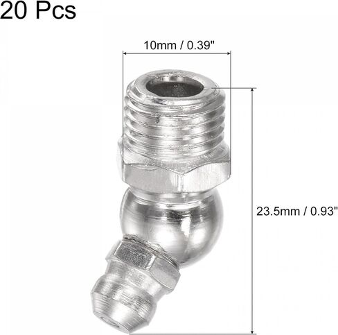 uxcell Nickel-Plated Iron 45 Degree Grease Fitting M10 x 1mm Thread Hydraulic Grease Fitting Accessories, 20Pcs in Saudi Arabia