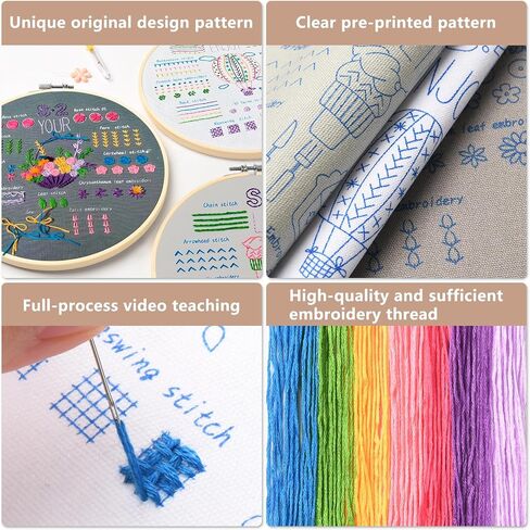 Dortusen 3 Sets Beginner Embroidery Kit for Adults Learn Different Stitches DIY Kits Cross Stitch Kits Includes Embroidery Tools Easy to Follow Instruction in Saudi Arabia