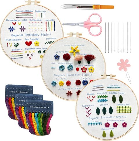 sinbajoy Embroidery kit,Sewing Kits for Kids,Cross Stitch Kits for Beginners &3 Sets Hand Embroidery Starter Kit with 1 Hoop Learn Different Stitches.(Animal) in Saudi Arabia