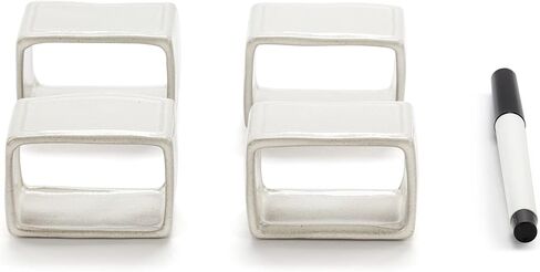 DEMDACO Write On Classic White 2.5 x 1.5 Stoneware Dry Erase Napkin Rings with Marker Set of 4 in Saudi Arabia