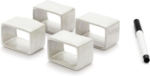 DEMDACO Write On Classic White 2.5 x 1.5 Stoneware Dry Erase Napkin Rings with Marker Set of 4 in Saudi Arabia