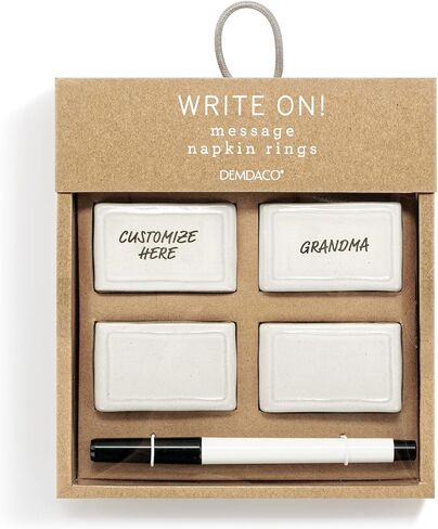 DEMDACO Write On Classic White 2.5 x 1.5 Stoneware Dry Erase Napkin Rings with Marker Set of 4 in Saudi Arabia