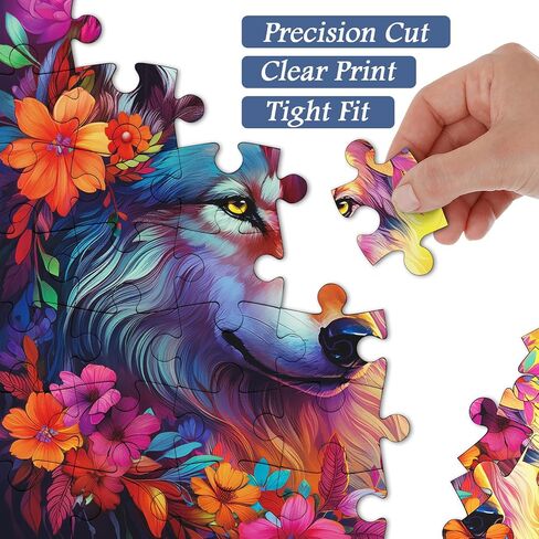 Vintage Animal Puzzles for Adults 1000 Pieces and up, PICKFORU Wolf Puzzle with Colorful Flowers as Gifts for Animal Lovers, Wolf Jigsaw Puzzle as Home Decor in Saudi Arabia