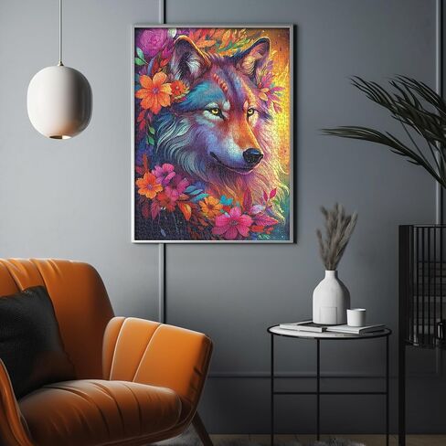 Vintage Animal Puzzles for Adults 1000 Pieces and up, PICKFORU Wolf Puzzle with Colorful Flowers as Gifts for Animal Lovers, Wolf Jigsaw Puzzle as Home Decor in Saudi Arabia