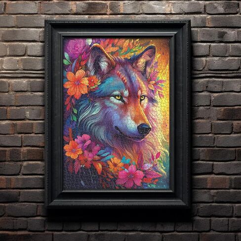 Vintage Animal Puzzles for Adults 1000 Pieces and up, PICKFORU Wolf Puzzle with Colorful Flowers as Gifts for Animal Lovers, Wolf Jigsaw Puzzle as Home Decor in Saudi Arabia