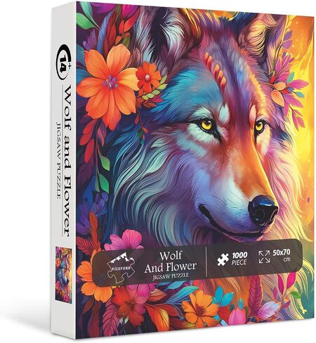 Vintage Animal Puzzles for Adults 1000 Pieces and up, PICKFORU Wolf Puzzle with Colorful Flowers as Gifts for Animal Lovers, Wolf Jigsaw Puzzle as Home Decor in Saudi Arabia