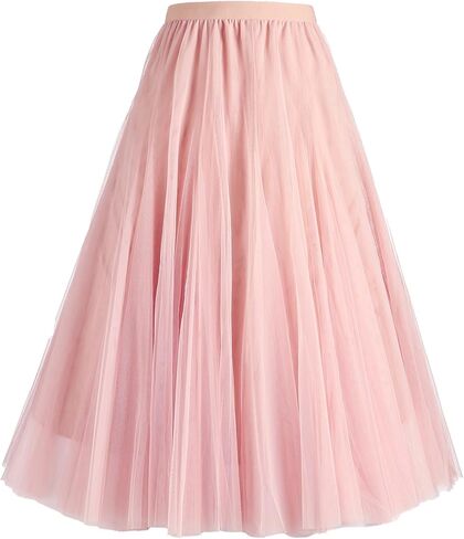 MS.ING Women's Tulle Skirt Fairy Elastic Waist Layered A-Line Midi Ruffle Mesh Skirt in Saudi Arabia