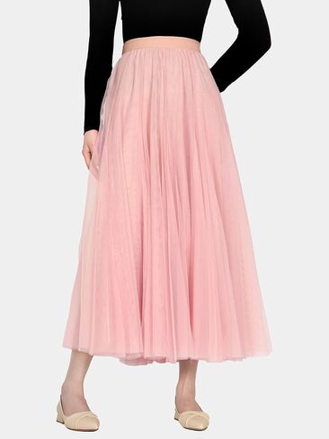MS.ING Women's Tulle Skirt Fairy Elastic Waist Layered A-Line Midi Ruffle Mesh Skirt in Saudi Arabia