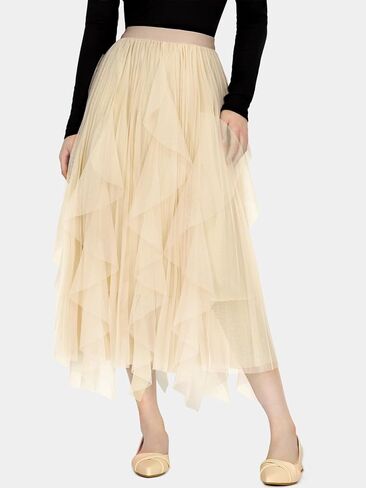 MS.ING Women's Tulle Skirt Fairy Elastic Waist Layered A-Line Midi Ruffle Mesh Skirt in Saudi Arabia