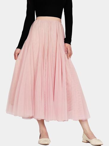 MS.ING Women's Tulle Skirt Fairy Elastic Waist Layered A-Line Midi Ruffle Mesh Skirt in Saudi Arabia