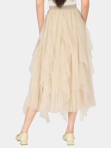 MS.ING Women's Tulle Skirt Fairy Elastic Waist Layered A-Line Midi Ruffle Mesh Skirt in Saudi Arabia