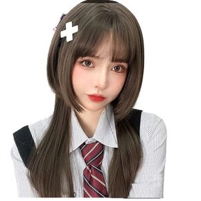 Synthetic Long Straight Hair Bangs Girls Brown Jellyfish Head Wigs Cosplay Lolita Wigs Heat Resistant Party 25Inch, 65CM, 1.0 Count