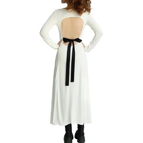 Ladyful Women's Backless Maxi Dress Long Sleeve Boat Neck Open Back Elegant A-line Long Dress