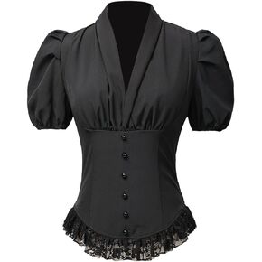 Womens Victorian Corset Tops Shirts Gothic Steampunk Lace Up Blouse