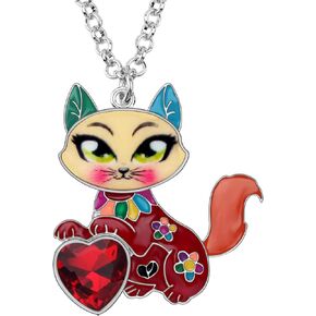BONSNY Statement Enamel Rhinestone Chain Cat Necklaces Pendant Original Design for Women Girls Jewelry