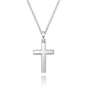 MONBO Cool Cross Pendant Necklace Classic High Polish Sterling Silver Shiny Cross Pendant Long Necklace for Men/Women