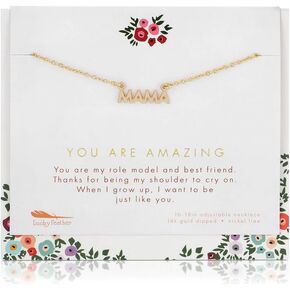 Lucky Feather Mom Necklace - 14K Gold Dipped Mama Pendant on Adjustable Chain, Ideal Gift for Mom on Her Birthday, Mother's Day or Simply as a Reminder of How Much She is Loved