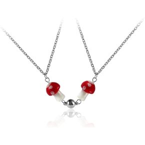 Colorful Fresh Simulation Mushroom Couple Matching Pendant Necklaces for Women Girls Lover Best Friends Besttie BFF Friendship 3D Food Vegetables Jewelry