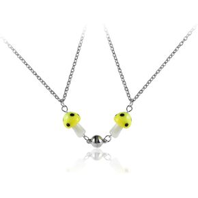 Colorful Fresh Simulation Mushroom Couple Matching Pendant Necklaces for Women Girls Lover Best Friends Besttie BFF Friendship 3D Food Vegetables Jewelry