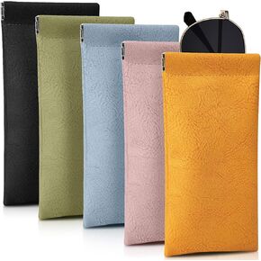 VZZNN 5 Packs Glasses Case,Soft Eyeglass Case Portable Squeeze Top Leather Glasses Case anti-scratch Eyeglass Case For Women Men