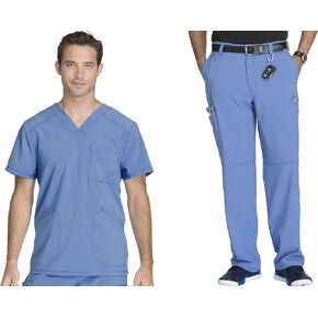 Infinity Men Scrubs Set CK900A V-Neck Top & CK200A Fly Front Pant, Ciel- L Top/L Pant in Saudi Arabia