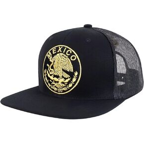 Trendy Apparel Shop Oversized XXL City of Mexico Eagle Embroidered Flat Bill Trucker Mesh Cap