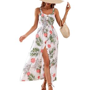 Floerns Women's Floral Print Button Down Sleeveless Split A Line Maxi Cami Dress