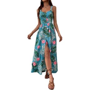 Floerns Women's Floral Print Button Down Sleeveless Split A Line Maxi Cami Dress