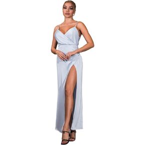Unicra Cocktail Party Formal Dress Evening Gown for Women V Neck Slit Bridesmaid Guest Maxi Dress