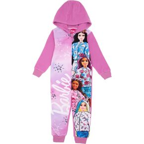 Barbie Girls Onesie | Young Ladies Pink Sketch Doll Hooded All in One Sleepsuit Pajama | Kids Colorful Character Bodysuit PJs