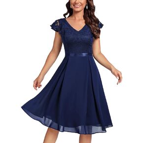 MISSMAY Women’s Retro V-Neck Lace Slim Classic Style Cocktail Party Dress