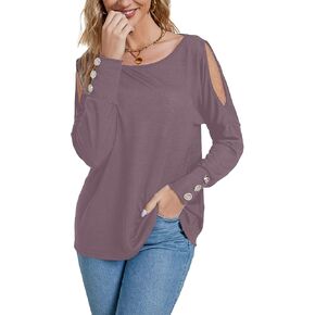 LYANER Women's Boat Neck Split Long Sleeve Cold Shoulder Casual Blouse Shirt Top in Saudi Arabia