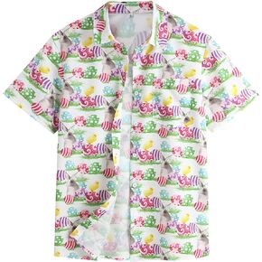 قمصان عيد الفصح هاواي للرجال لقضاء عطلة الربيع والصيف، قميص أرنب أرنب باتن كاجوال بأزرار لعيد الفصح in Kuwait