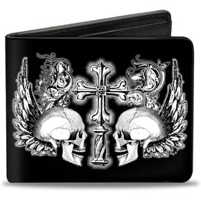 Buckle-Down Men's Buckle-down Pu Bifold - Skulls Bi Fold Wallet, Black/White, 4.0 x 3.5 US