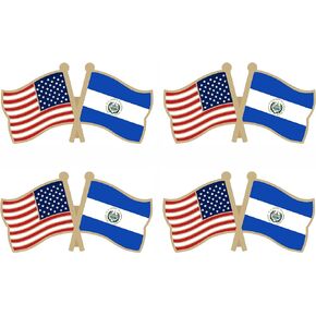 USA and El Salvador Crossed Double Flag Lapel Pins Small Mini Salvadoran National Friendship Pin Badge, 4PCS
